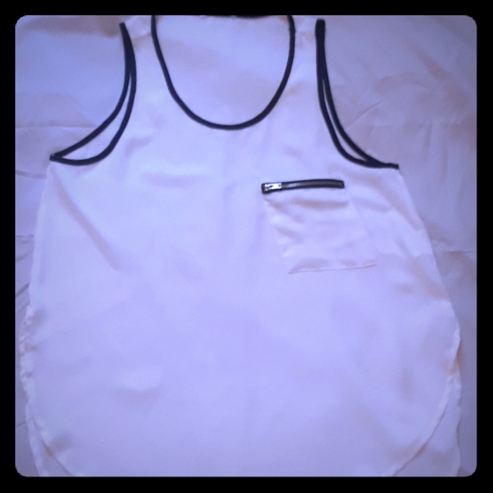 Semi Sheer White Tank W/Piping